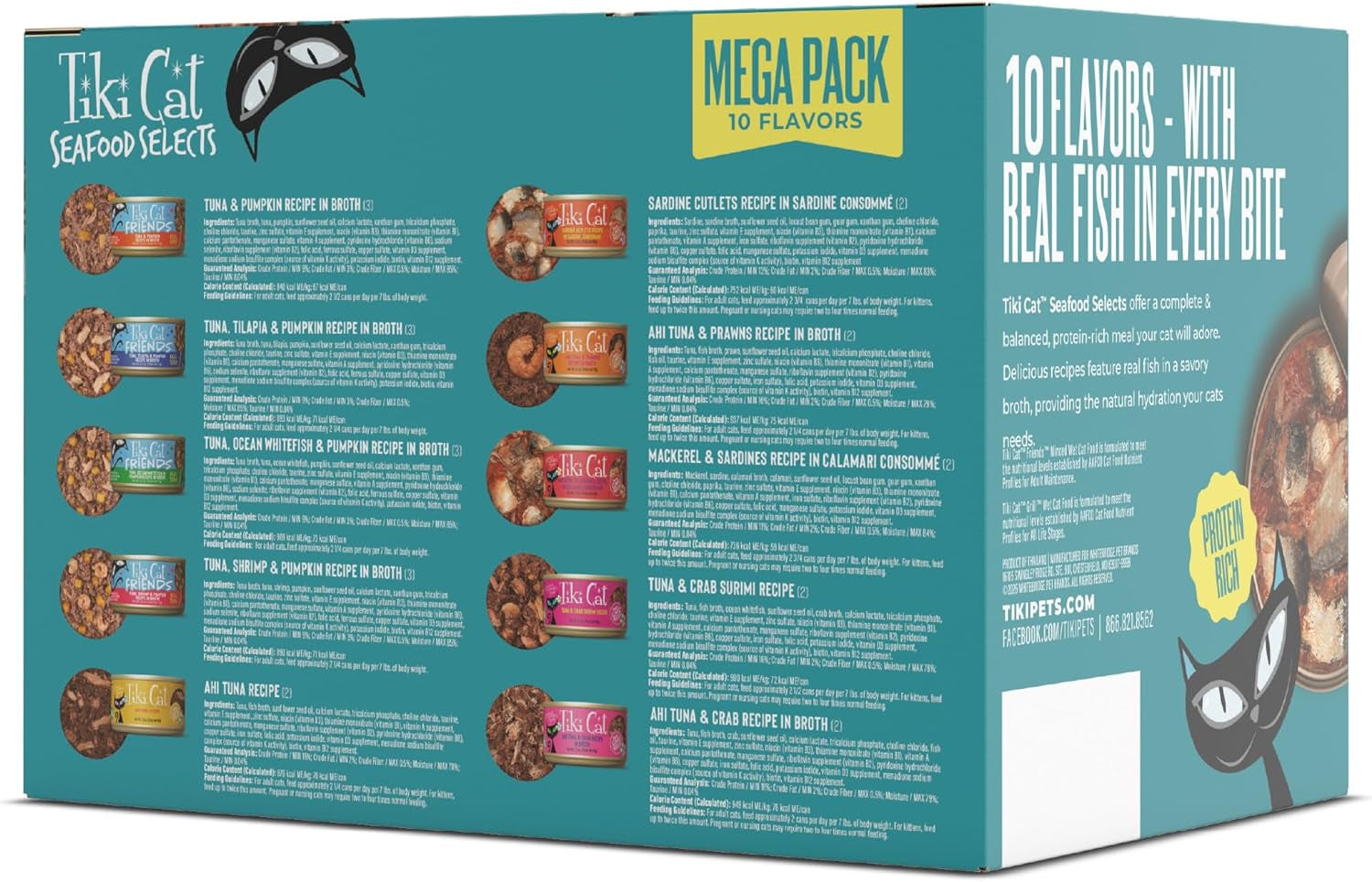 Tiki Cat Seafood Selects Variety Pack, High Protein with Real Flaked Fish, Wet Cat Food Mega Pack for Adult Cats, 2.8Oz. Can (24 Count)