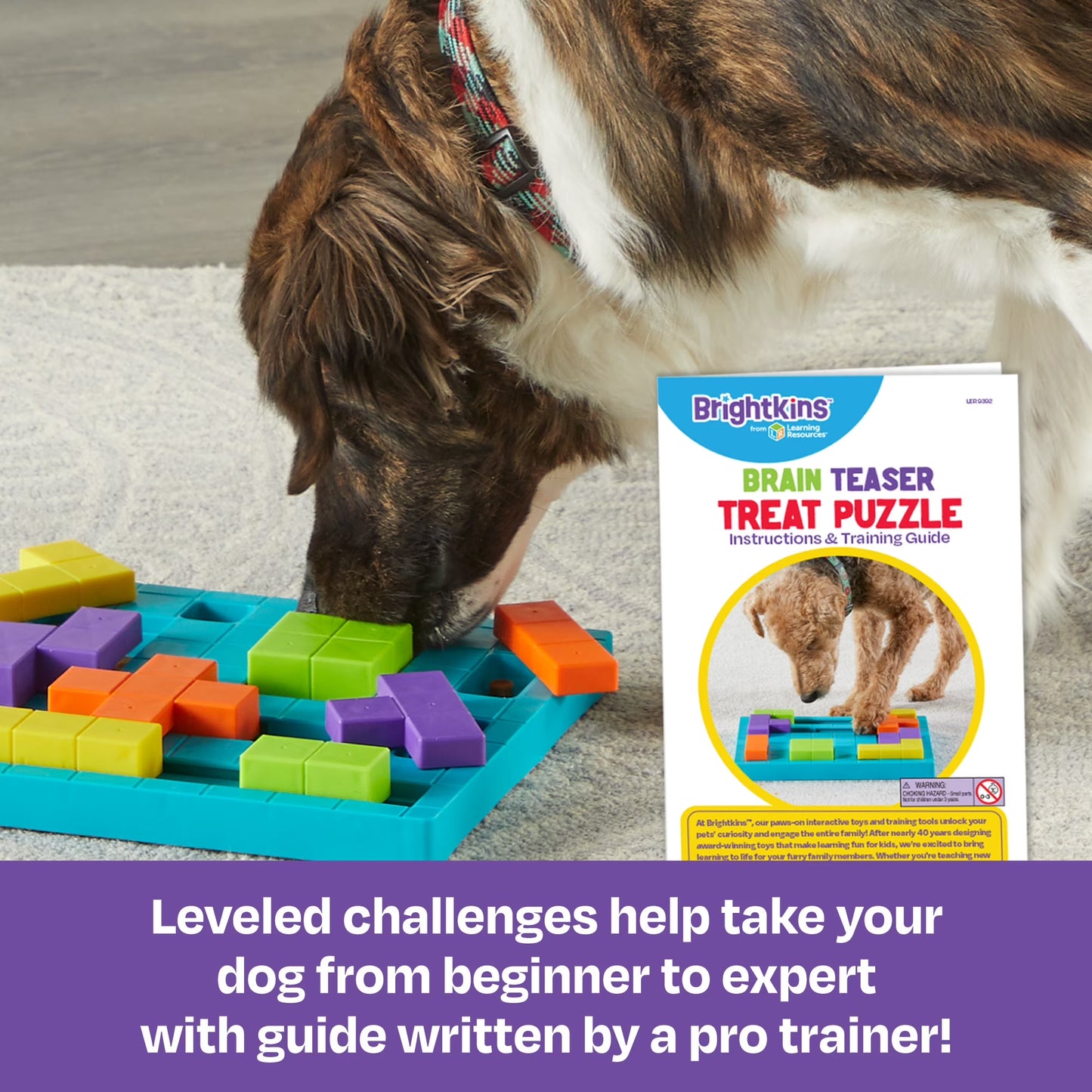 Brightkins Brain Teaser Dog Toy Treat Puzzle Including Guide for Puppy Birthdays, Multi-Color Jigsaw