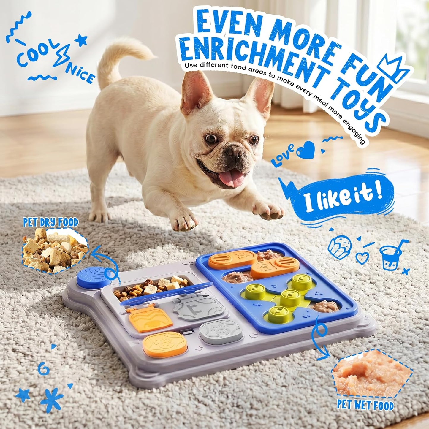 Dog Puzzle Toy Enrichment Toys, Interactive Dog Toys for IQ Training & Mental Stimulation, ABS Easy Clean Detachable Tray Non-Slip Base, Treat Slow Feeder for Smart Dogs, Blue