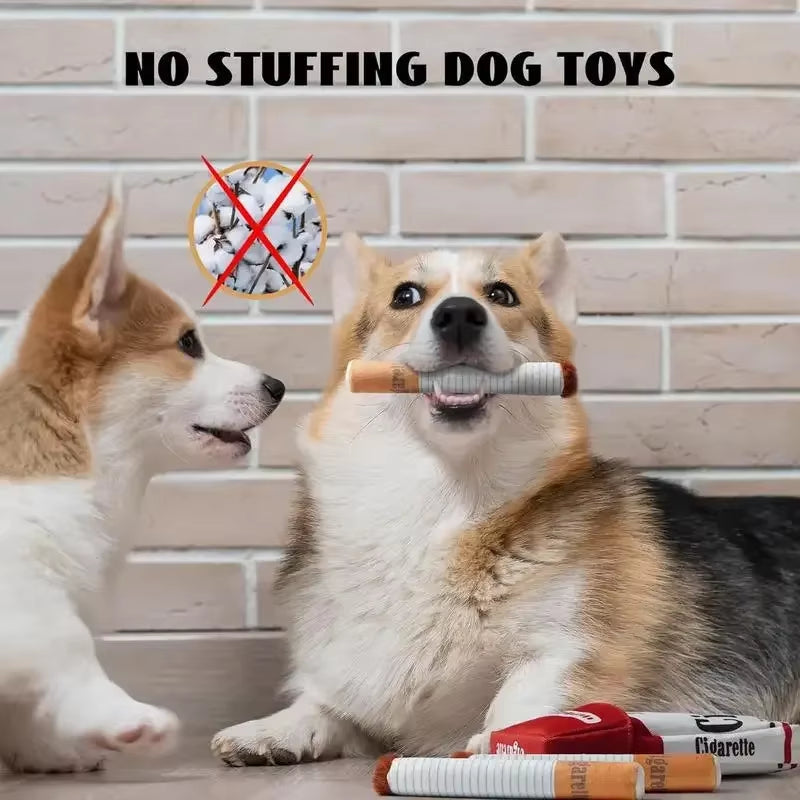 Creative Cigarette Interactive Fun Plush Chewable Cigarette Case Good Gift Grinding Teeth Squeak Dog Accessories for Dogs Toys