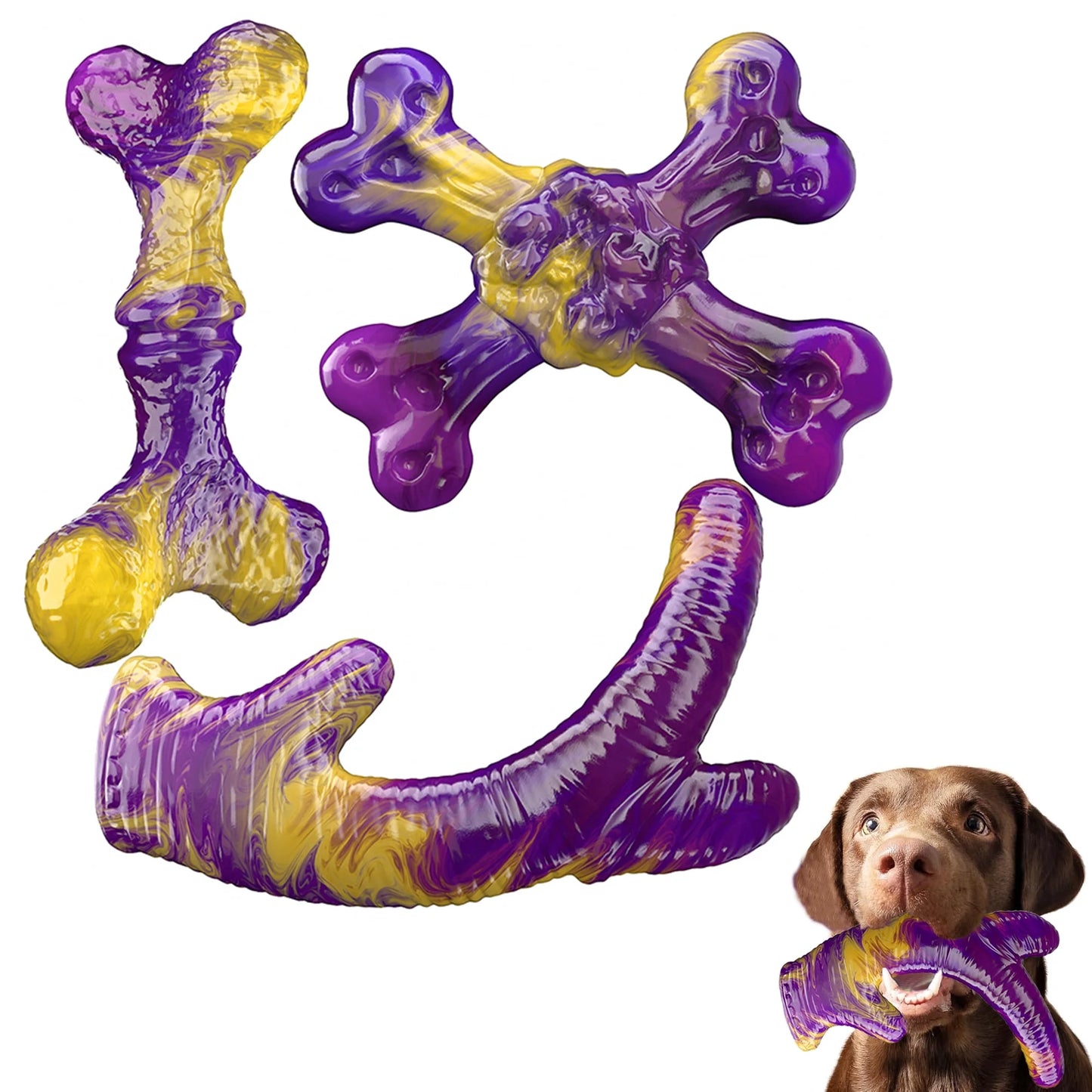 Tough Dog Toys for Aggressive Chewers 3 Pack, Indestructible Dog Toy for Large Dogs, Bacon Flavored, Keeps Dogs Busy