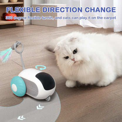 Interactive Cat Toys for Indoor Cats 2-Speed Automatic Moving Remote Control Smart Cat Rechargeable Toy with Feathers, Blue