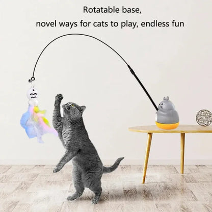 Long Steel Wire Pole Cat Teaser Wand Rotating Chinchilla Feather Fishing Toy Stress Relief Play Toy for Kittens