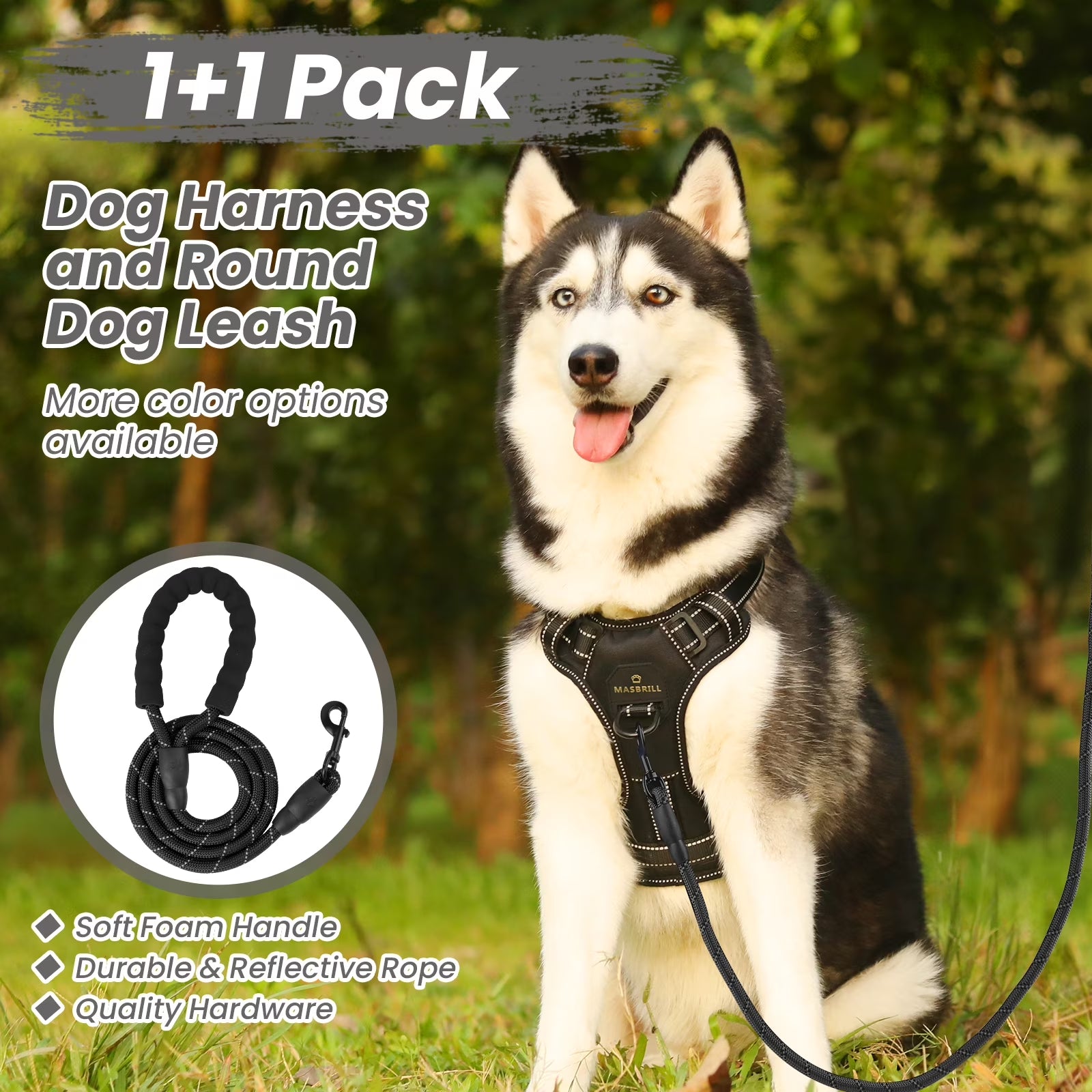 Dog Harness and Leash Set, No Pull Vest Harness, Reflective Adjustable Soft Padded Pet Harness with Handle for Small to Large Dogs