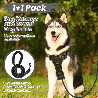 Dog Harness and Leash Set, No Pull Vest Harness, Reflective Adjustable Soft Padded Pet Harness with Handle for Small to Large Dogs