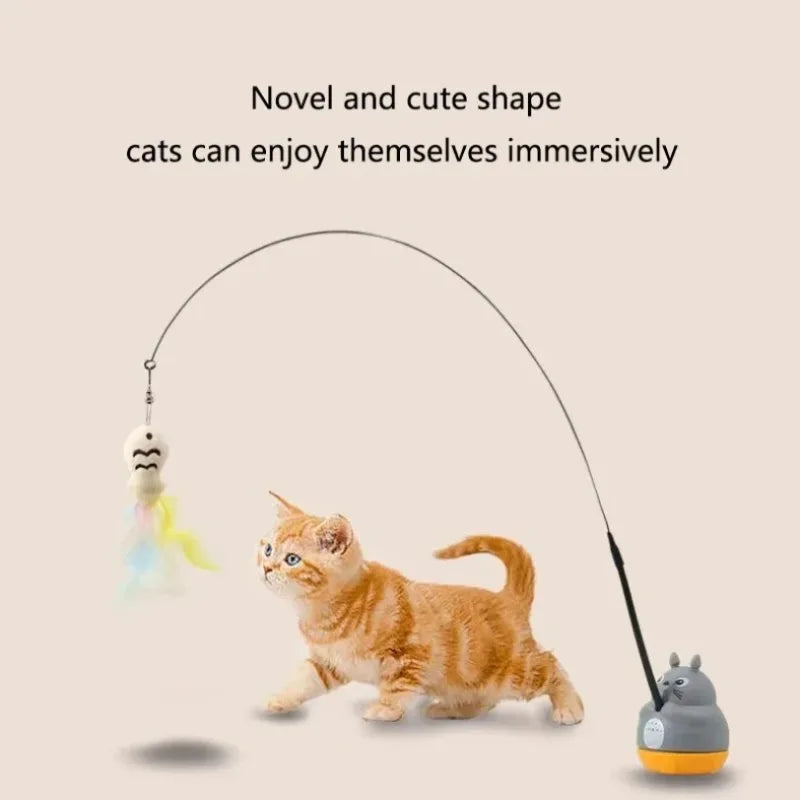 Long Steel Wire Pole Cat Teaser Wand Rotating Chinchilla Feather Fishing Toy Stress Relief Play Toy for Kittens