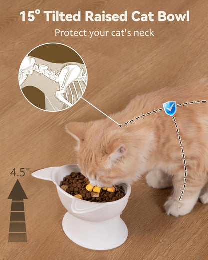 2 Pack Elevated Cat Food Bowls for Indoor Cats & Kittens | Raised Food and Water Bowl Set, Whisker Friendly & anti Vomit Feeding Pet Bowls, 6 Oz Each, Dishwasher Safe - White & Grey