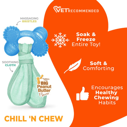 Puppy Chew Freezer Bone Cloth Puppy Toy, Rubber Teething Chew Toy, Peanut Butter Flavor, Small, 1 Count