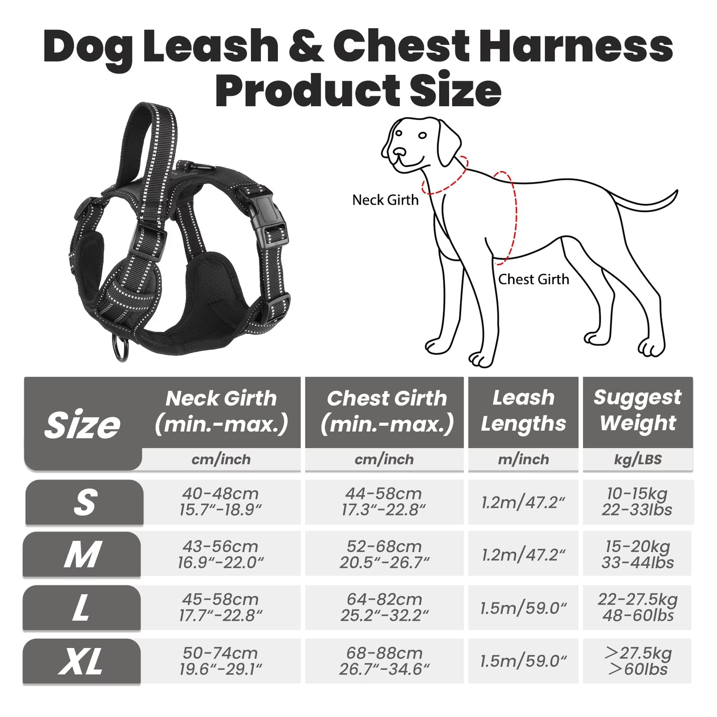 Dog Harness and Leash Set, No Pull Vest Harness, Reflective Adjustable Soft Padded Pet Harness with Handle for Small to Large Dogs