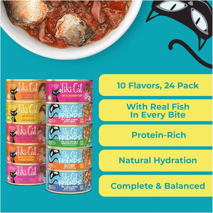 Tiki Cat Seafood Selects Variety Pack, High Protein with Real Flaked Fish, Wet Cat Food Mega Pack for Adult Cats, 2.8Oz. Can (24 Count)