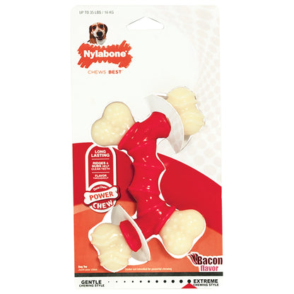 Power Chew Double Bone Dog Toy, Dog Chew Toy, Bacon Flavor, Medium, 1 Count