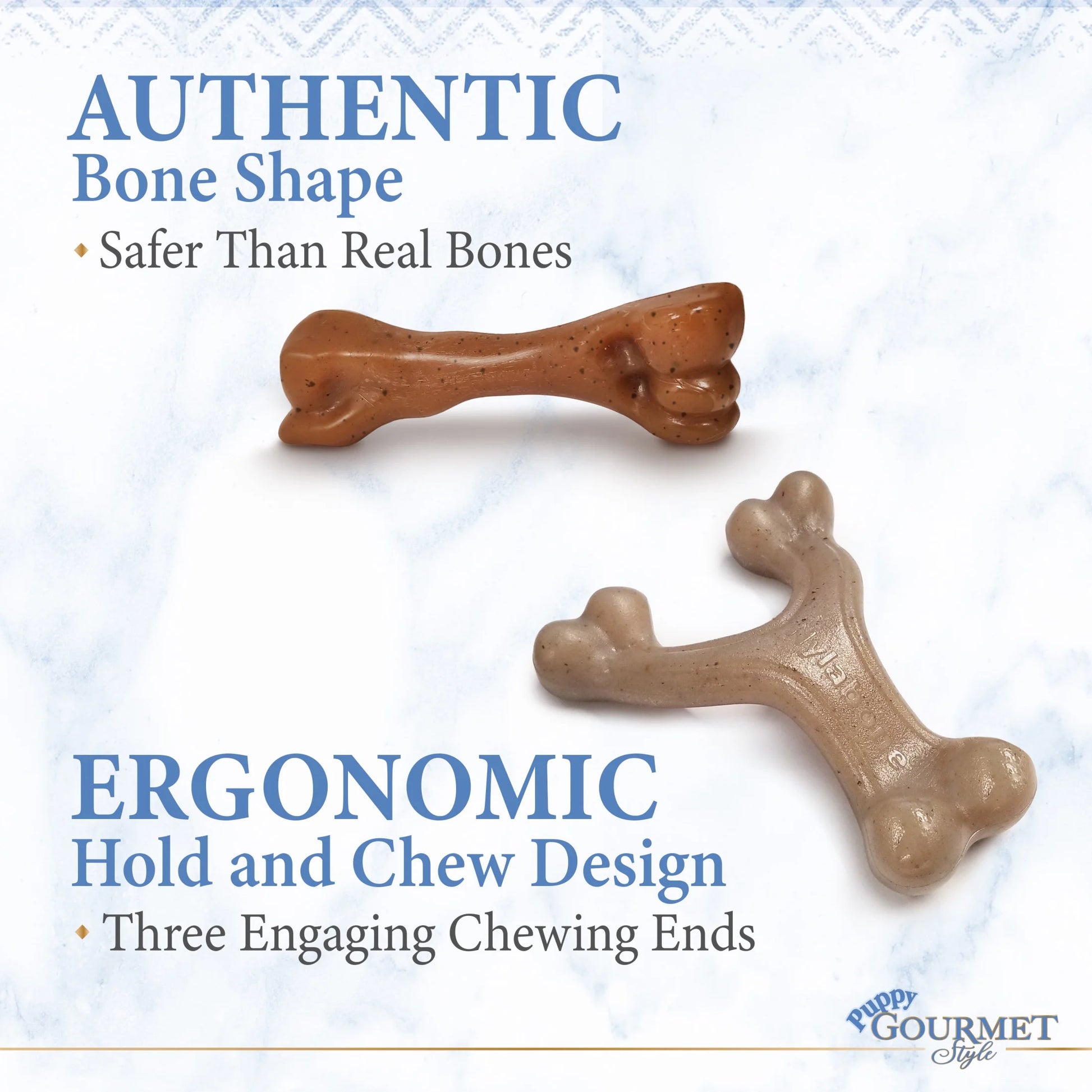 Strong Chew Gourmet Style Wishbone & Femur Bone Dog Toy, Dog Chew Toy, Peanut Butter & Bacon Flavor, Small, 2 Pack