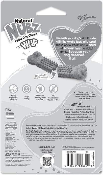 Nubz Wild Natural Dog Treats, Bison Flavor, Small, 4 Count | Long Lasting Dog Chews, Made in USA, Limited Ingredients, Highly Digestible, Dog Dental Treats for Small Dogs up to 30 Lbs