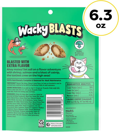 Wacky Blasts Cat Treats, Nautical 'Nip Flavor, 6.3 Oz, 10 Pack | Salmon, Shrimp & Catnip Flavor Bits, Crunchy Outside/Soft Inside, under 2 Cal per Treat, 100% Complete Nutrition, Resealable