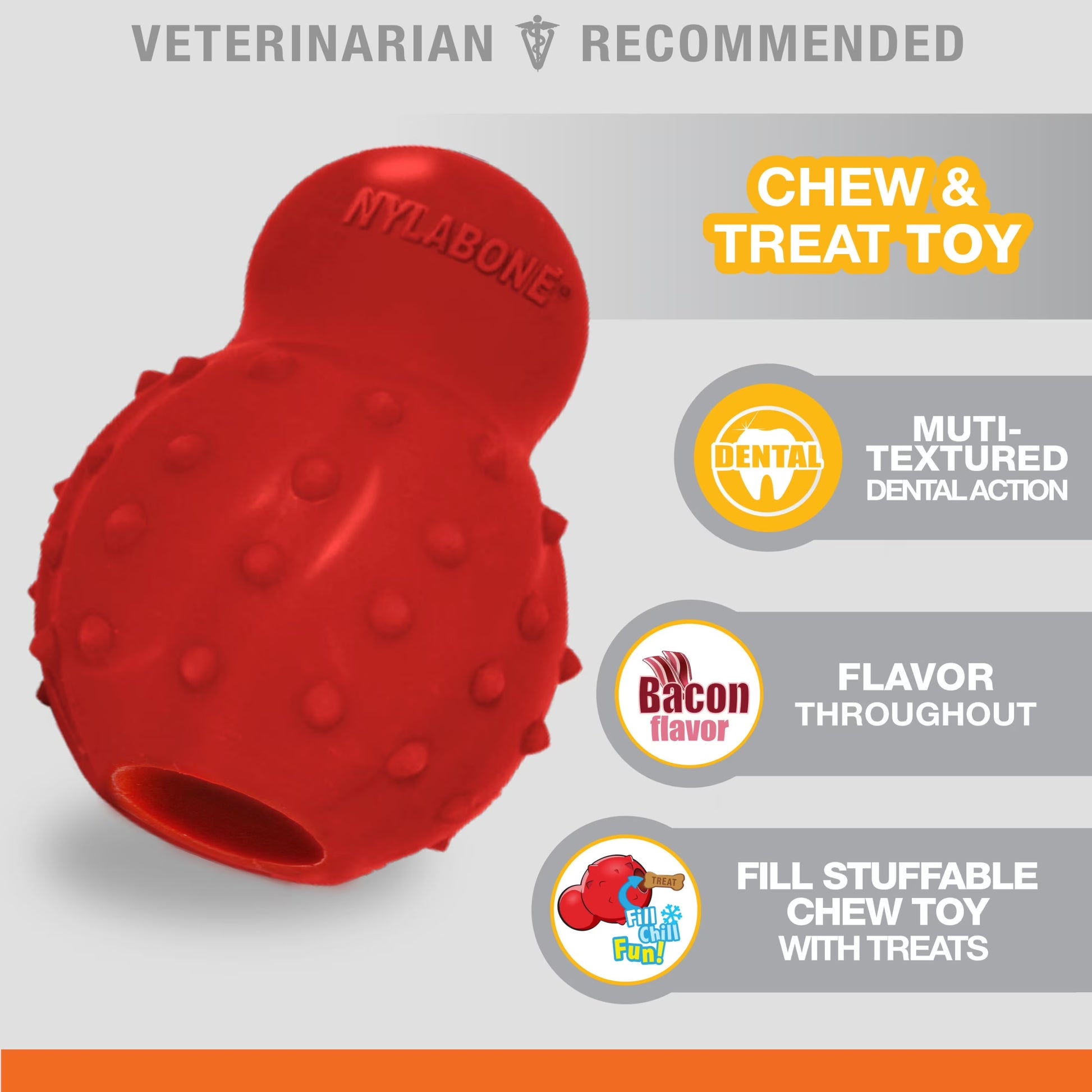 Strong Chew Rubber Stuffable Cone Dog Treat, Dog Toys, Bacon Flavor, Red, Medium