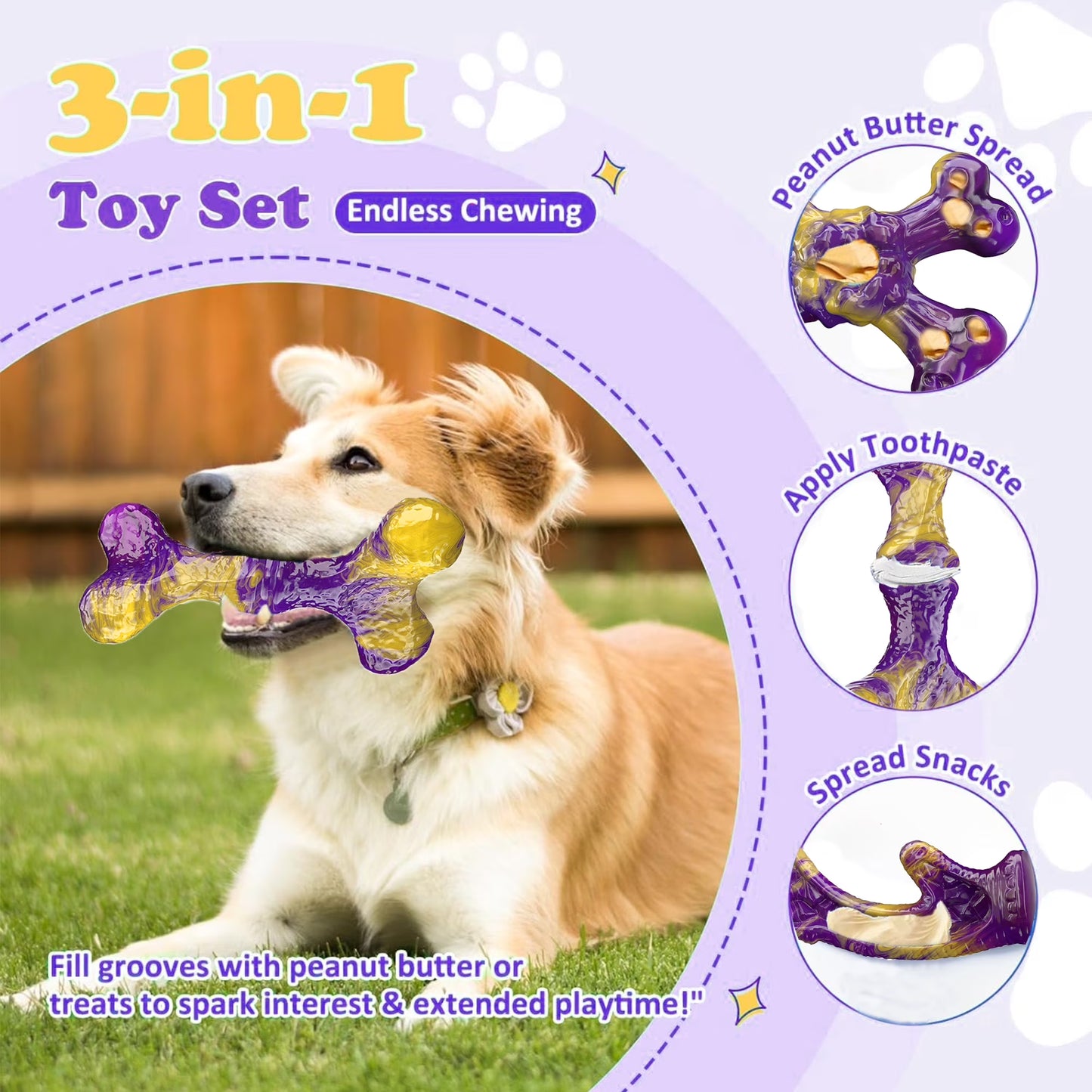 Tough Dog Toys for Aggressive Chewers 3 Pack, Indestructible Dog Toy for Large Dogs, Bacon Flavored, Keeps Dogs Busy