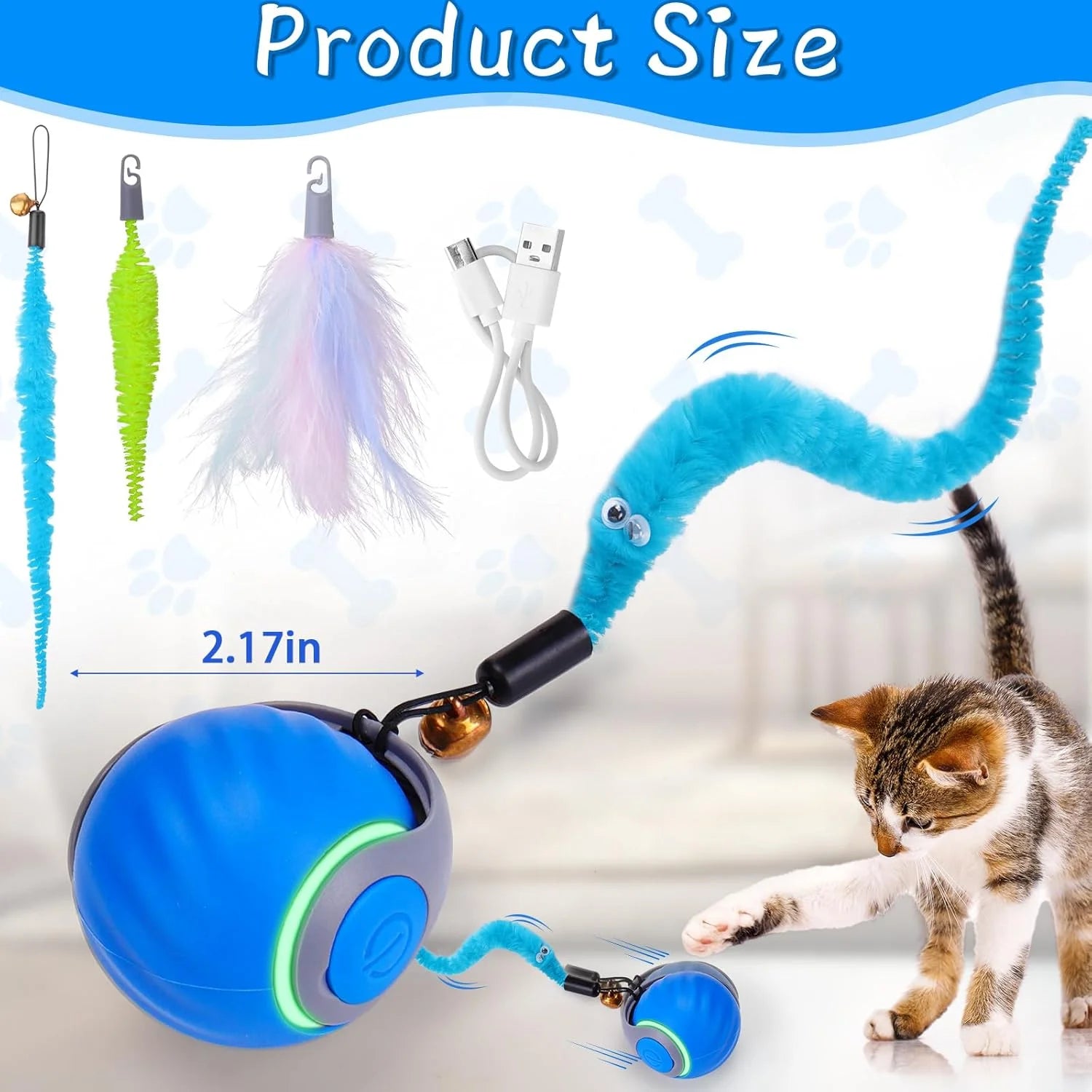 OEIKPFN Cat Toys for Indoor Cat Toy Smart Interactive Cat Toy Ball Rechargeable Two Speed Adjustment for Bored Indoor, Blue