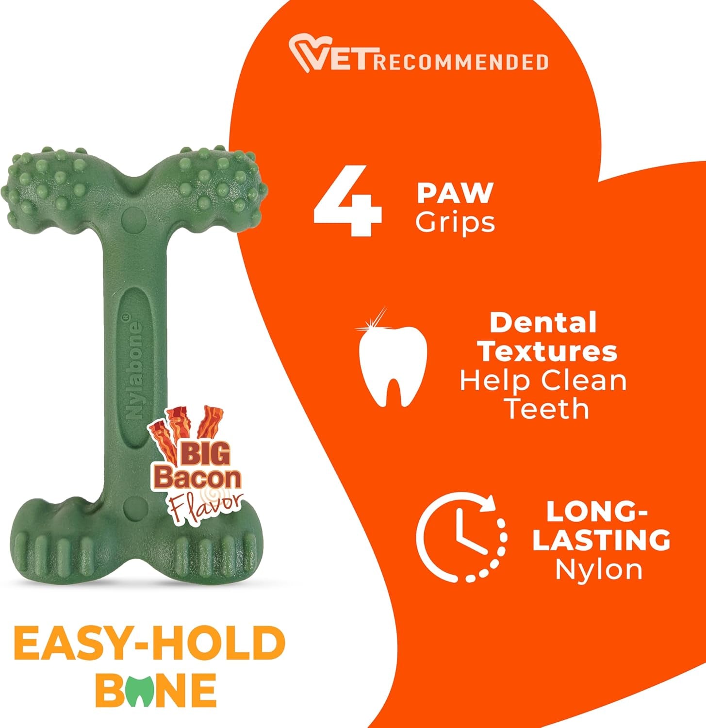 Power Chew Easy Hold Bone Dog Chew Toy, Bacon Flavor, Large | Teeth-Cleaning Textures, Easy to Hold, Durable Dog Toy for Aggressive Chewers up to 50 Lbs, Discourages Destructive Chewing
