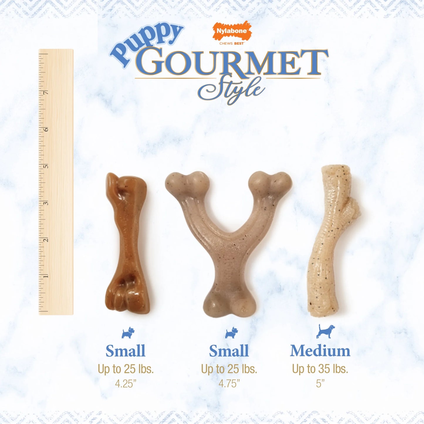 Strong Chew Gourmet Style Wishbone & Femur Bone Dog Toy, Dog Chew Toy, Peanut Butter & Bacon Flavor, Small, 2 Pack