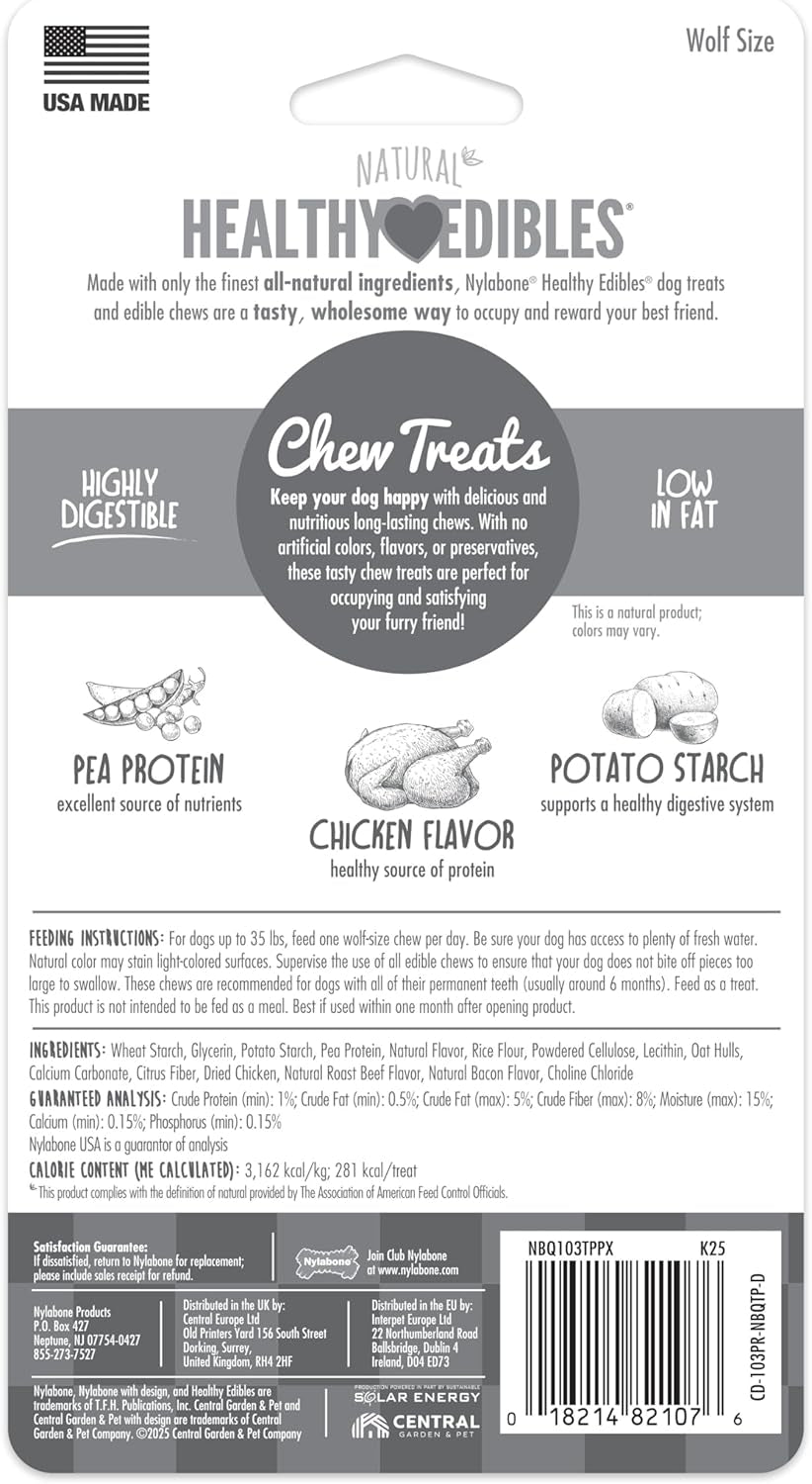 Healthy Edibles Natural Dog Chews Long Lasting Chicken Flavor Treats for Dogs, Medium/Wolf (2 Count)