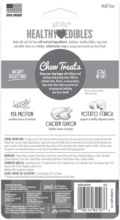 Healthy Edibles Natural Dog Chews Long Lasting Chicken Flavor Treats for Dogs, Medium/Wolf (2 Count)