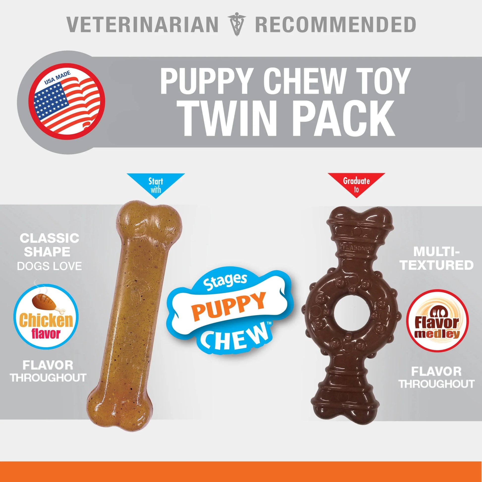 Puppy Chew Teething Bone & Ring Bone Chew Toy Flavor Medley & Chicken X-Small (2 Count)