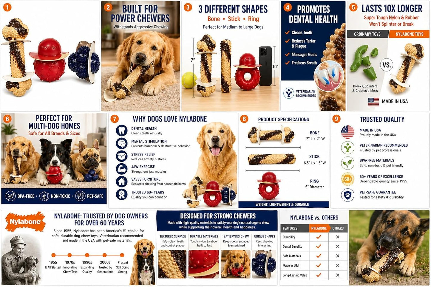 Tough Dog Chew Variety Pack, 3 Count | Long-Lasting Nylon Satisfies Aggressive Chewers, Promotes Dental Health, Reduces Destructive Behavior,Vet-Recommended