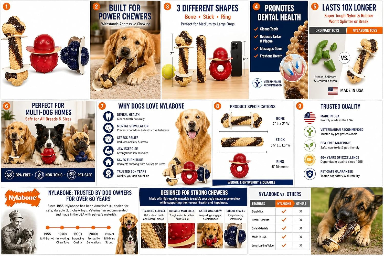 Tough Dog Chew Variety Pack, 3 Count | Long-Lasting Nylon Satisfies Aggressive Chewers, Promotes Dental Health, Reduces Destructive Behavior,Vet-Recommended