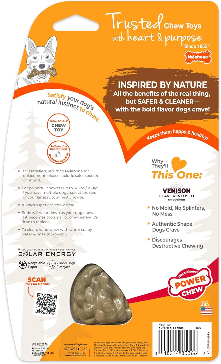 Power Chew Antler Alternative Nylon Chew Toy for Dogs, Dog Toys for Aggressive Chewers, Venison Flavor, Large/Giant (1 Count) | Splinter-Free, Durable Dog Toys for Aggressive Chewers, Long Lasting, Discourages Destructive Chewing, for Dogs up to 50 Lbs