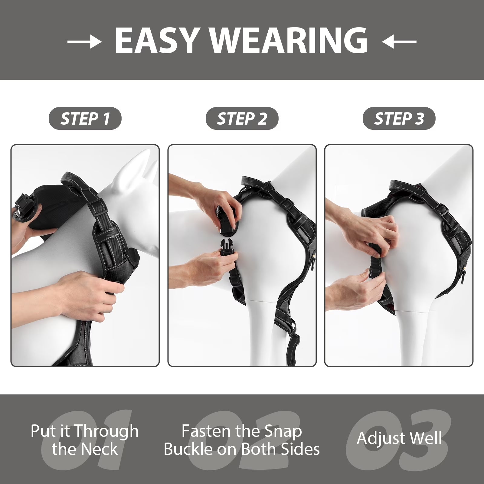 Dog Harness and Leash Set, No Pull Vest Harness, Reflective Adjustable Soft Padded Pet Harness with Handle for Small to Large Dogs
