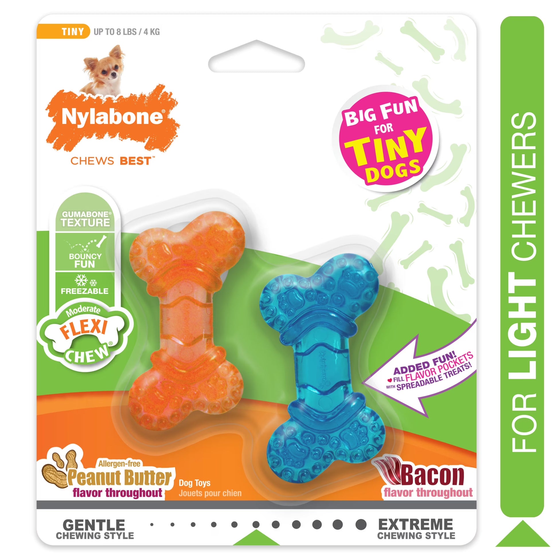 Flexi Chew Bone Dog Chew Toy Peanut Butter & Bacon Orange & Blue Xx-Small (2 Count)
