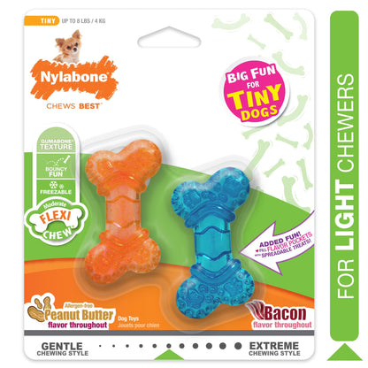 Flexi Chew Bone Dog Chew Toy Peanut Butter & Bacon Orange & Blue Xx-Small (2 Count)