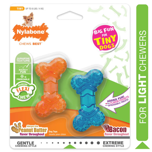 Flexi Chew Bone Dog Chew Toy Peanut Butter & Bacon Orange & Blue Xx-Small (2 Count)
