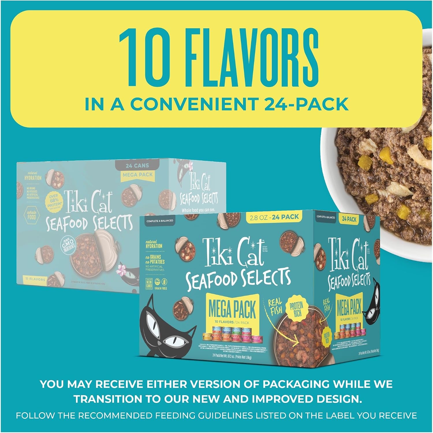 Tiki Cat Seafood Selects Variety Pack, High Protein with Real Flaked Fish, Wet Cat Food Mega Pack for Adult Cats, 2.8Oz. Can (24 Count)