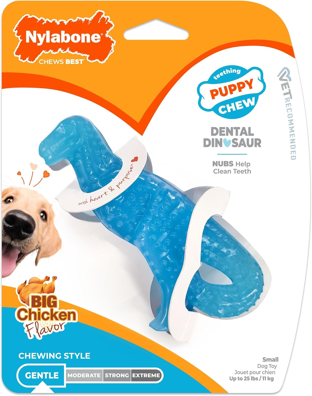 Puppy Chew Dental Dinosaur Dog Chew Toy, Chicken Flavor, Small | Soothing Teething Toys for Puppies, Puppy Enrichment & Teething Relief, Freeze for Added Comfort, up to 25 Lbs