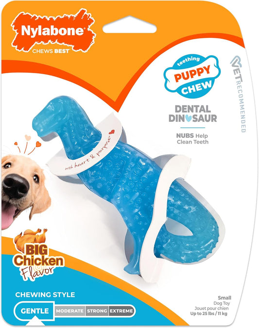 Puppy Chew Dental Dinosaur Dog Chew Toy, Chicken Flavor, Small | Soothing Teething Toys for Puppies, Puppy Enrichment & Teething Relief, Freeze for Added Comfort, up to 25 Lbs
