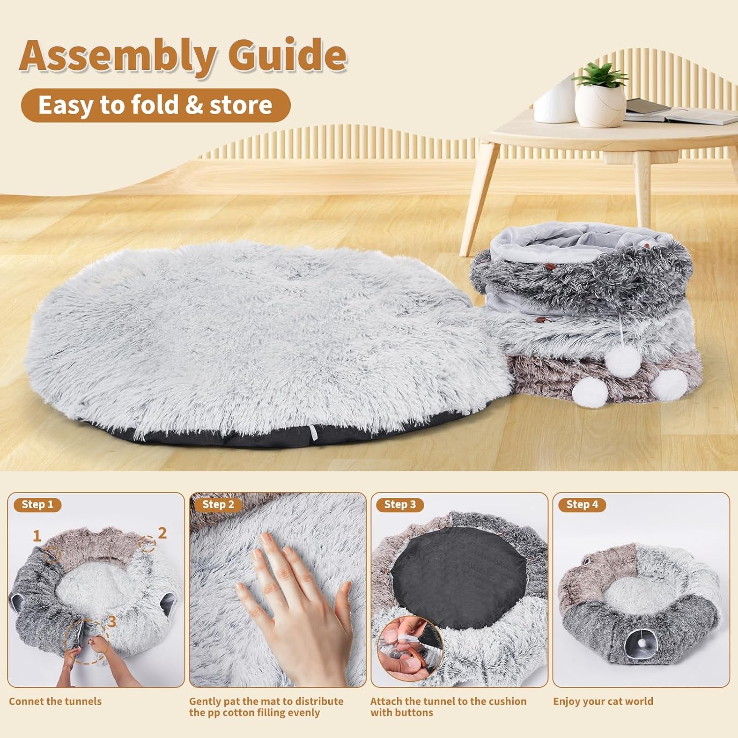 Large Cats Tunnels for Indoor Cats Fluffy Warm Cat Bed and Detachable Cave Tunnels with 20 Pet Toys, Donut Tunnel and Variety Kitten Toy Set for Playing