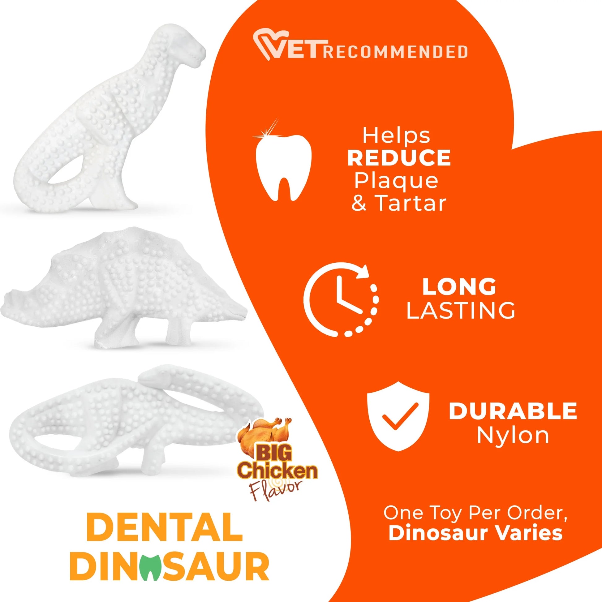 Power Chew Dental Dinosaur Dog Toy, Dog Chew Toy, Chicken Flavor, Large, 1 Count