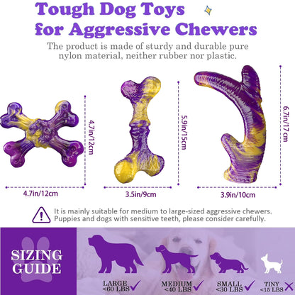 Tough Dog Toys for Aggressive Chewers 3 Pack, Indestructible Dog Toy for Large Dogs, Bacon Flavored, Keeps Dogs Busy