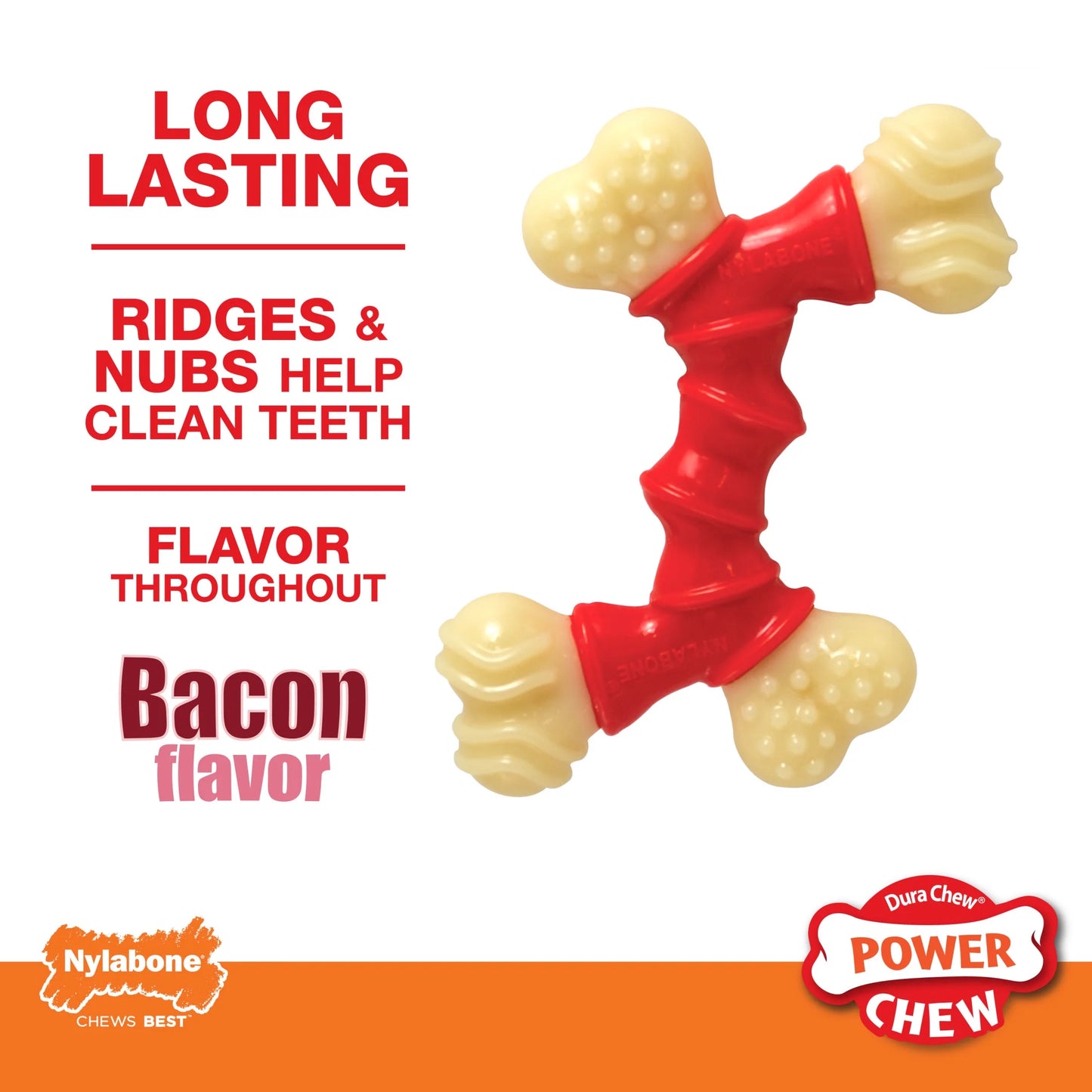 Power Chew Double Bone Dog Toy, Dog Chew Toy, Bacon Flavor, Medium, 1 Count