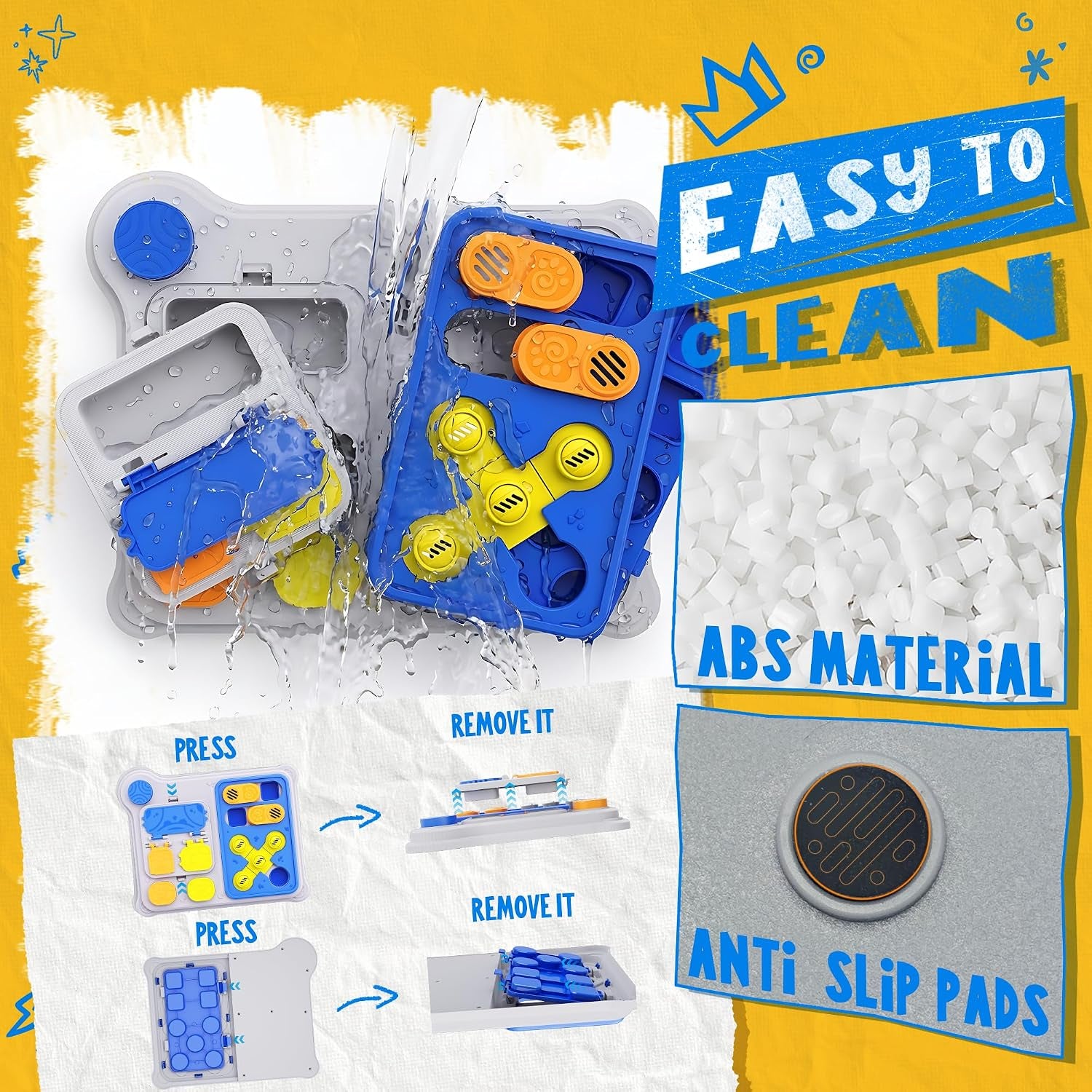 Dog Puzzle Toy Enrichment Toys, Interactive Dog Toys for IQ Training & Mental Stimulation, ABS Easy Clean Detachable Tray Non-Slip Base, Treat Slow Feeder for Smart Dogs, Blue