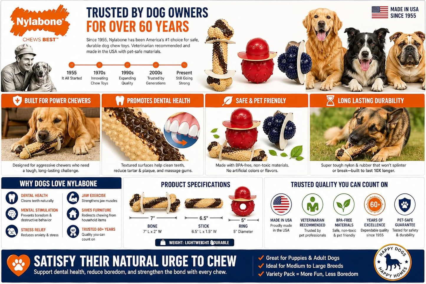 Tough Dog Chew Variety Pack, 3 Count | Long-Lasting Nylon Satisfies Aggressive Chewers, Promotes Dental Health, Reduces Destructive Behavior,Vet-Recommended