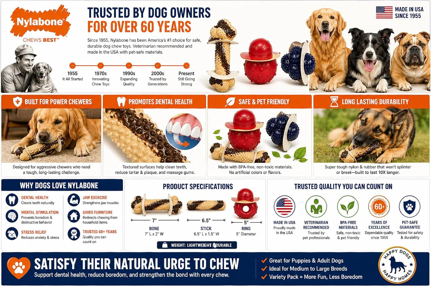 Tough Dog Chew Variety Pack, 3 Count | Long-Lasting Nylon Satisfies Aggressive Chewers, Promotes Dental Health, Reduces Destructive Behavior,Vet-Recommended