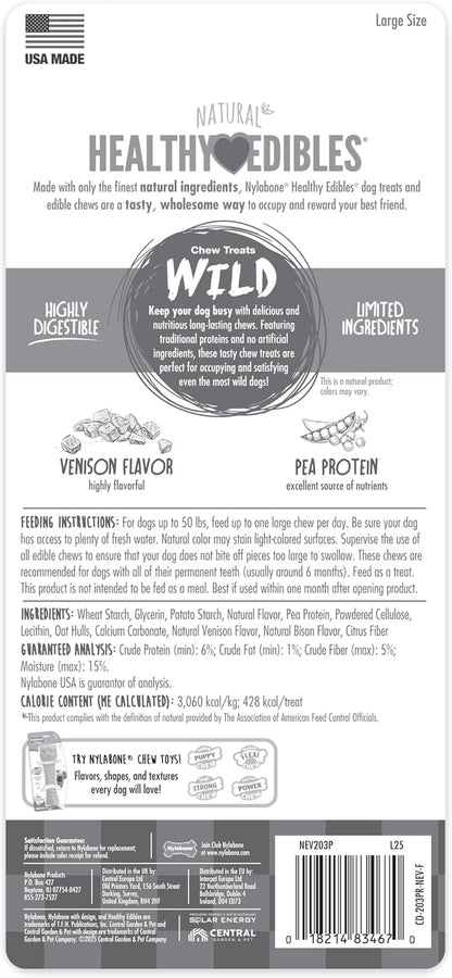 Healthy Edibles Wild Dog Treats, Venison Flavor, Large | Natural Dog Chew Bones, Made in USA, Highly Digestible Dog Chews, Long Lasting Chews for Large Dogs up to 50 Lbs