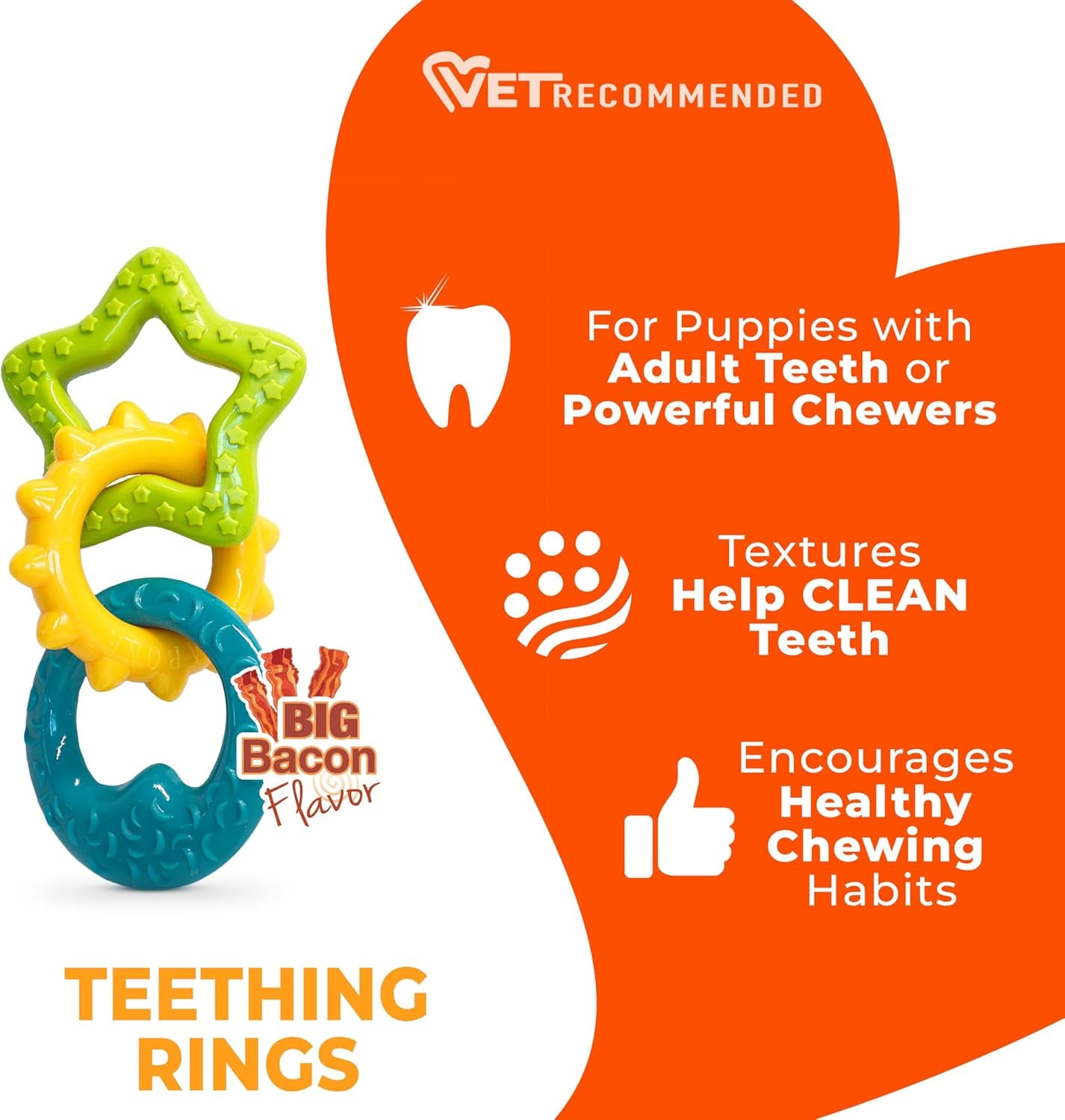 Puppy Power Chew Teething Rings Dog Chew Toy, Bacon Flavor, Small | for Powerful Chewing Styles, Durable Puppy Toys to Keep Them Busy, Puppy Enrichment, for Dogs up to 25 Lbs