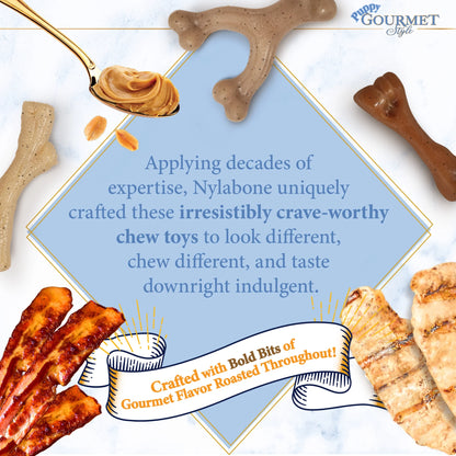 Strong Chew Gourmet Style Wishbone & Femur Bone Dog Toy, Dog Chew Toy, Peanut Butter & Bacon Flavor, Small, 2 Pack