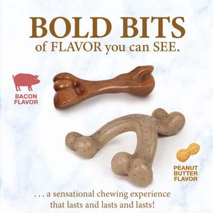 Strong Chew Gourmet Style Wishbone & Femur Bone Dog Toy, Dog Chew Toy, Peanut Butter & Bacon Flavor, Small, 2 Pack