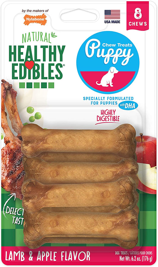 Healthy Edibles Puppy Dog Treats, Lamb & Apple Flavor, 8 Count | Natural Puppy Treats, USA Made, Highly Digestible, Vet Recommended, Long Lasting, Small Dog Treats for Puppies up to 15 Lbs