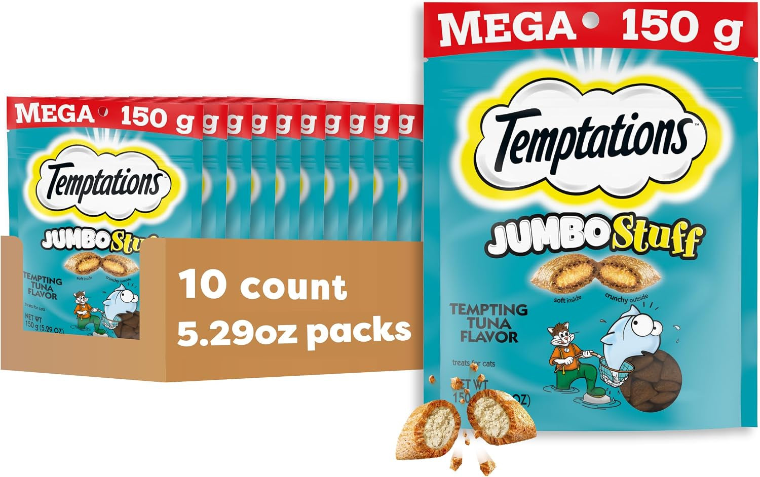 Jumbo Stuff Crunchy & Soft Cat Treats, Tuna, 5.3 Oz, 10 Pack | Crunchy Outside, Soft Inside, under 2 Calories per Treat, Resealable Stay-Fresh Tub, 100% Complete & Balanced