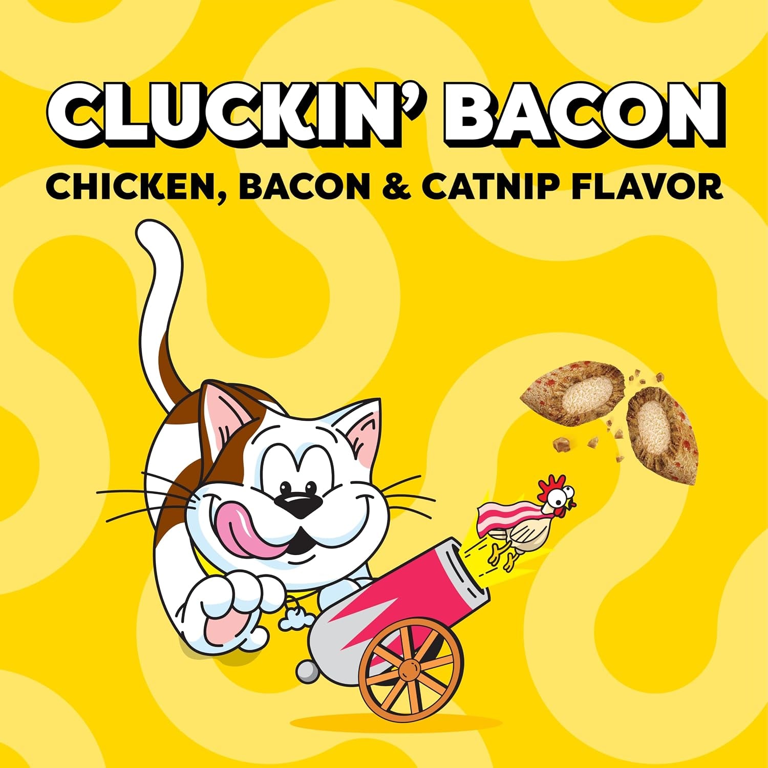 Wacky Blasts Cat Treats, Cluckin' Bacon Flavor, 3 Oz, 12 Pack | Chicken, Bacon & Catnip Flavor Bits, Crunchy Outside, Soft Inside, under 2 Cal, 100% Complete & Balanced, Resealable Pouch
